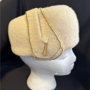 Elegant Cream Hat with Gold Chain by Coralie Teddy